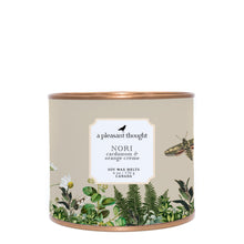  nori cardamom and orange creme soy wax melts housed in an antique gold tin a pleasant thought