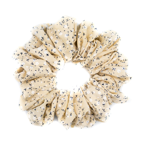 cream floral crepe scrunchie a pleasant thought