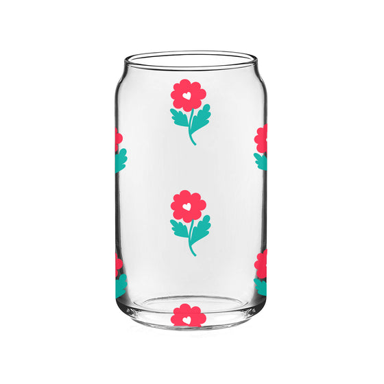 lovely red flowers on a beer can glass a pleasant thought