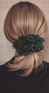 green tulle and sequin formal scrunchie blonde