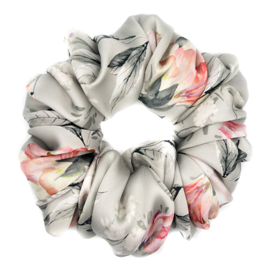 grey floral satin scrunchie a pleasant thought