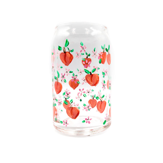 handpainted peaches on a beer can glass a pleasant thought