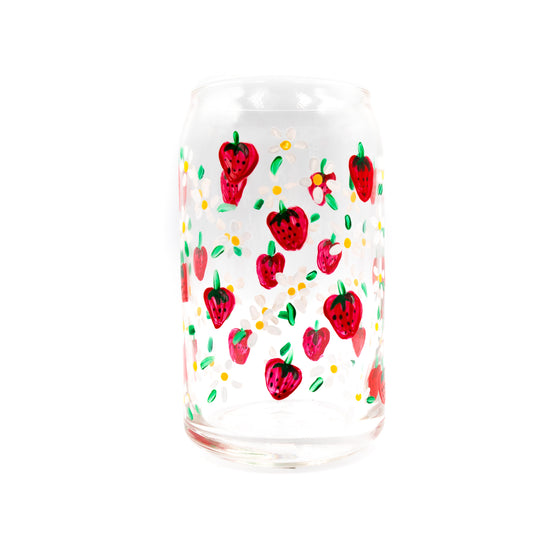handpainted strawberries on a beer can glass a pleasant thought