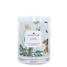  usagi lime and lilac coconut apricot wax candle in a classic, clear glass votive with a wooden wick a pleasant thought