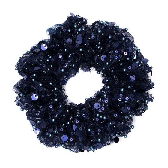 navy blue tulle and sequin formal scrunchie a pleasant thought