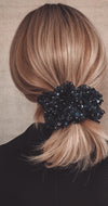 navy blue tulle and sequin formal scrunchie blonde