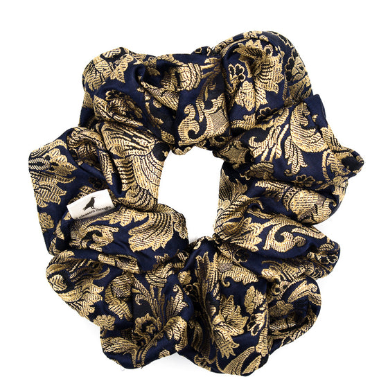 navy and gold silk saree scrunchie a pleasant thought