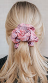 pink silk saree scrunchie blonde hair
