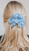 pleated blue chiffon scrunchie blonde