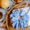 pleated blue chiffon scrunchie display