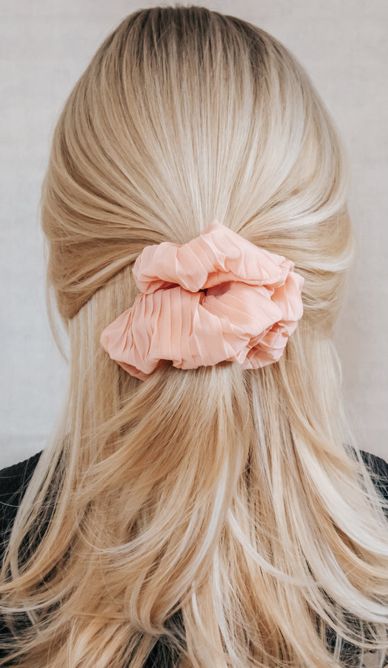 pleated peach chiffon scrunchie blonde