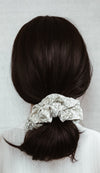 sage floral crepe scrunchie brunette
