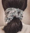 silver tulle and sequin formal scrunchie brunette