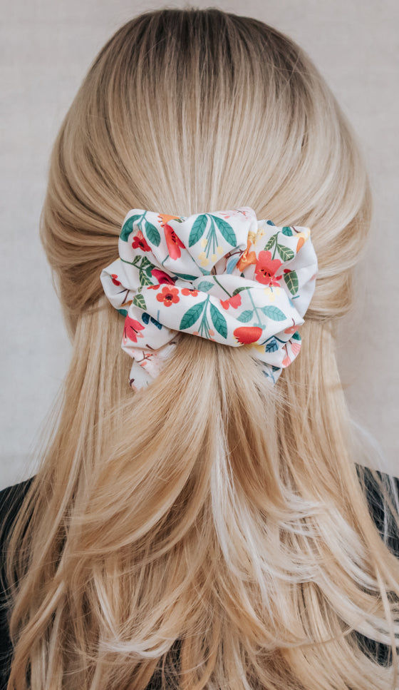 vibrant flowers cotton scrunchie blonde
