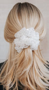 white tulle and sequin bridal scrunchie blonde