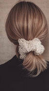 white tulle and sequin bridal scrunchie blonde