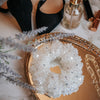 white tulle and sequin bridal scrunchie vanity